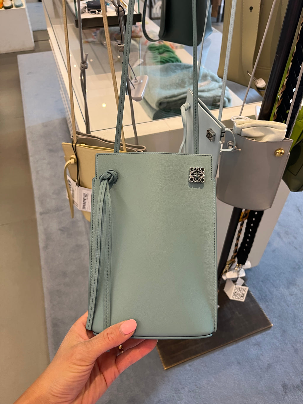 Loewe Dice Pocket — Stone Blue, New with Dust Bag