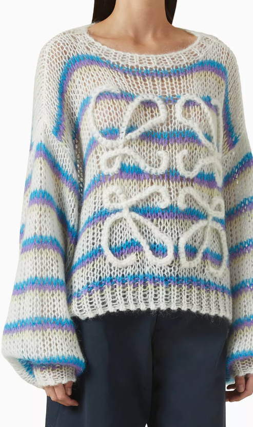 Loewe Anagram Open-Knit Mohair Sweater — Striped (S)