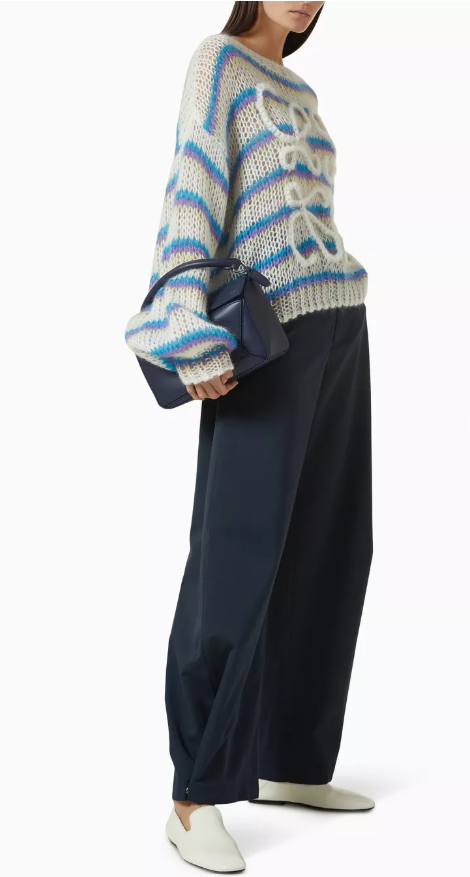 Loewe Anagram Open-Knit Mohair Sweater — Striped (S)